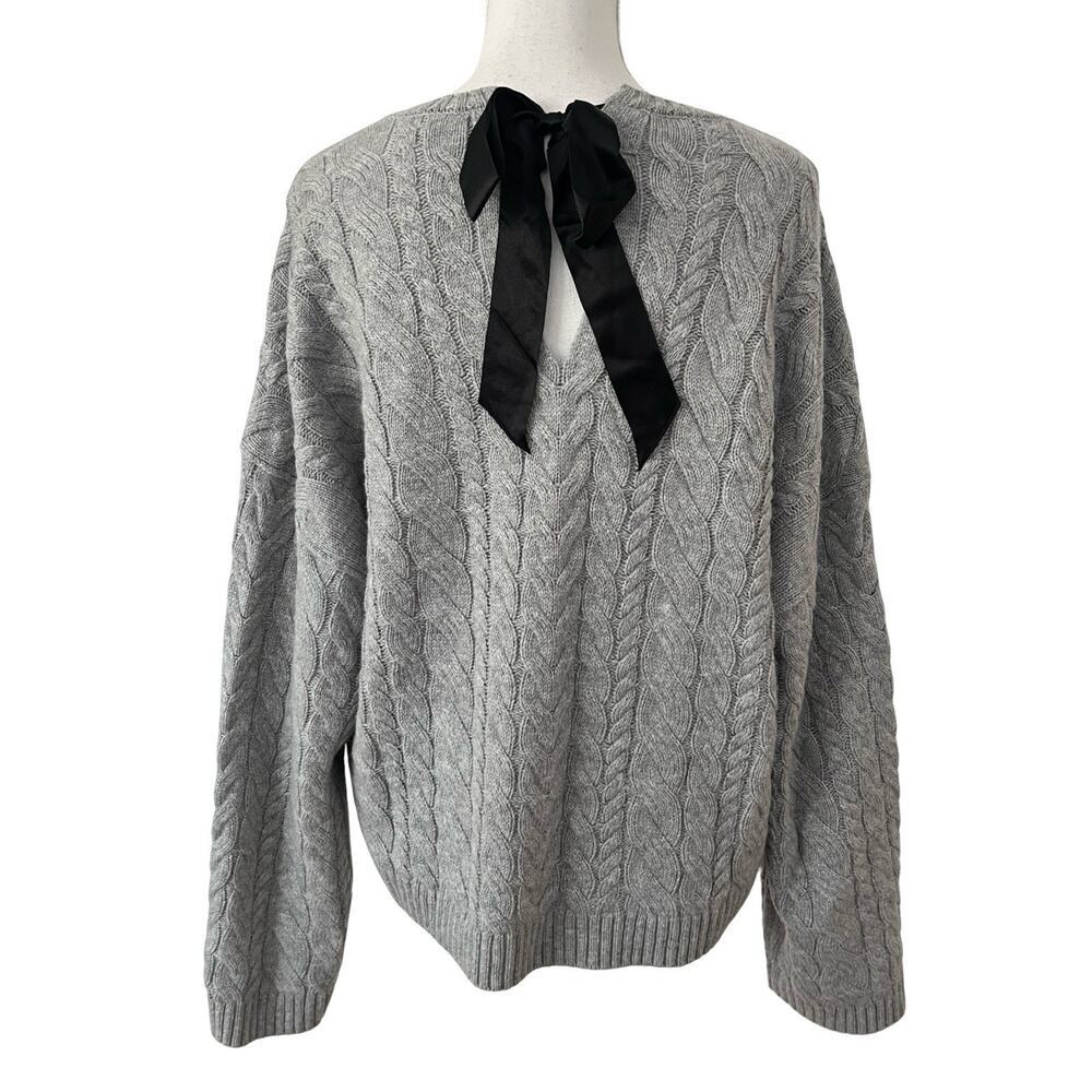 J Crew Womens Tie Back Wool Blend Cable Knit Sweater Size L Gray Preppy NWT
